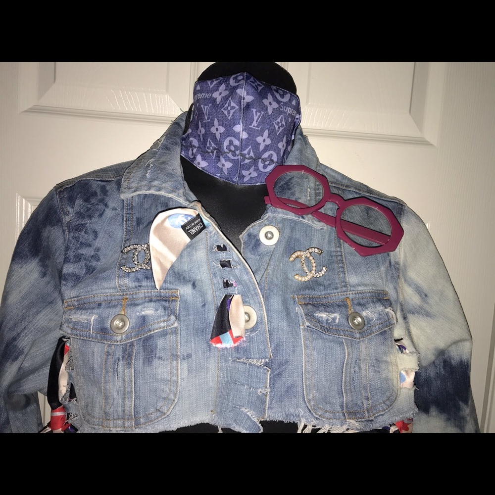 🆕Custom Cropped Distressed Denim Jacket